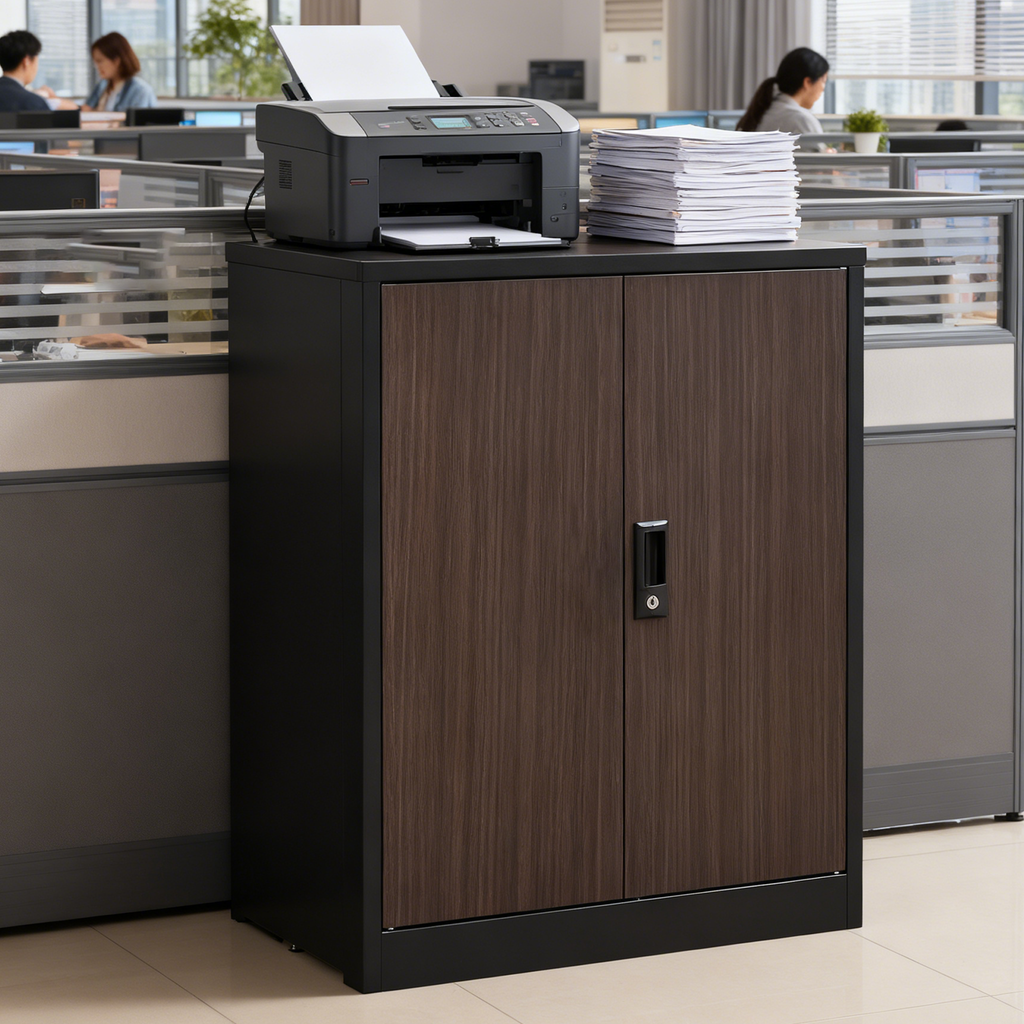 Folding Metal Storage Cabinet with Lock – Black — room view