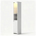 Narrow Bathroom Storage Cabinet with LED Light – White — room view wide