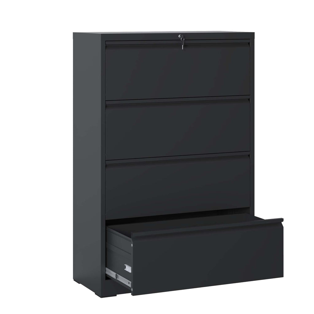 4-Drawer Lateral File Cabinet with Lock – Black — product photo