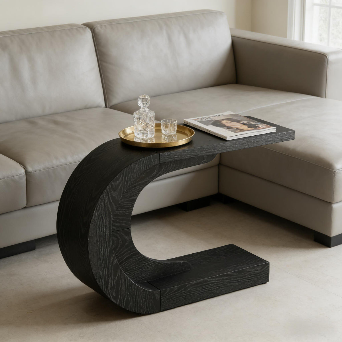 C-Shaped Console Accent Table, Hallway – Black — room view