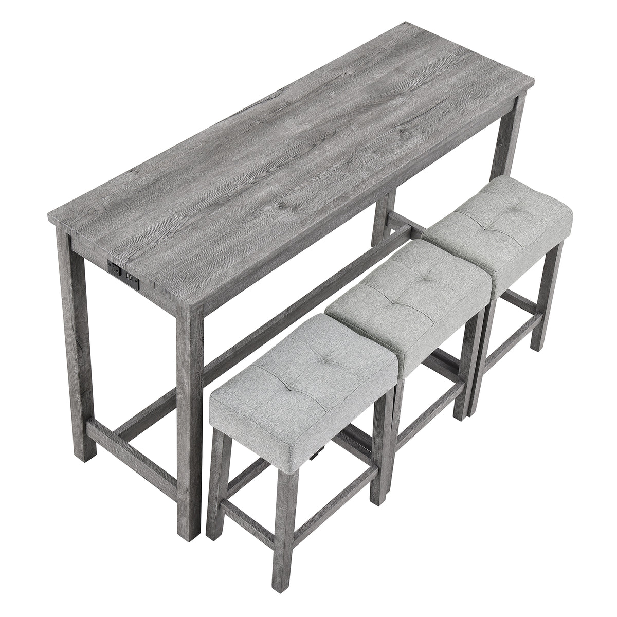 Bar Table & Stools Set with Power Outlet – Gray — product photo angled