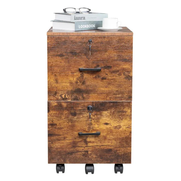 2-Drawer Rolling File Cabinet with Lock – Brown/Black — detail