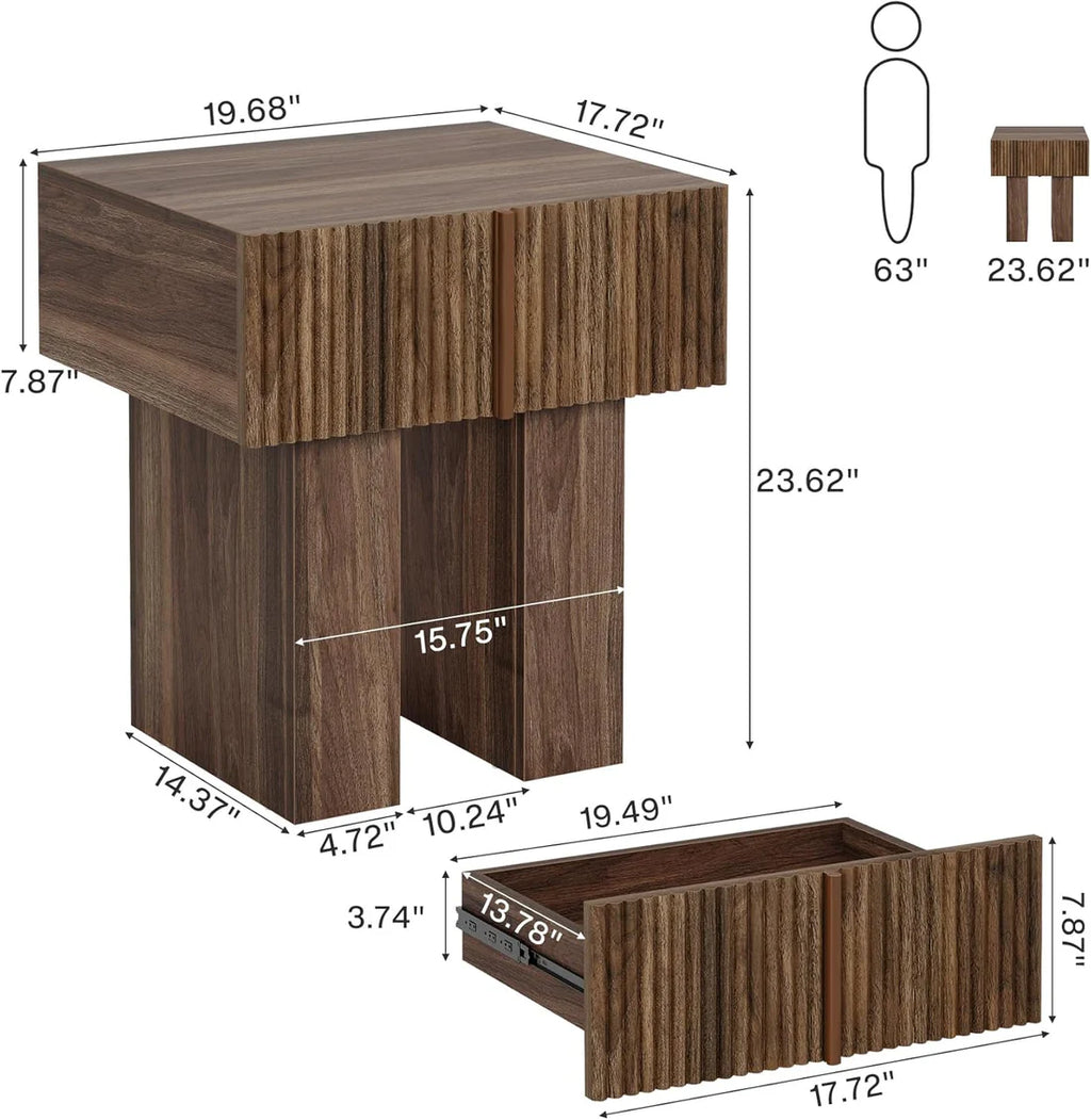 Storage Nightstand, Bedside Table – Rustic Brown — dimensions