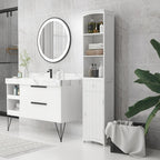 Tall Linen Tower Cabinet with Drawer – White — room view angled