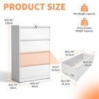 4-Drawer Lateral File Cabinet with Lock – White — dimensions