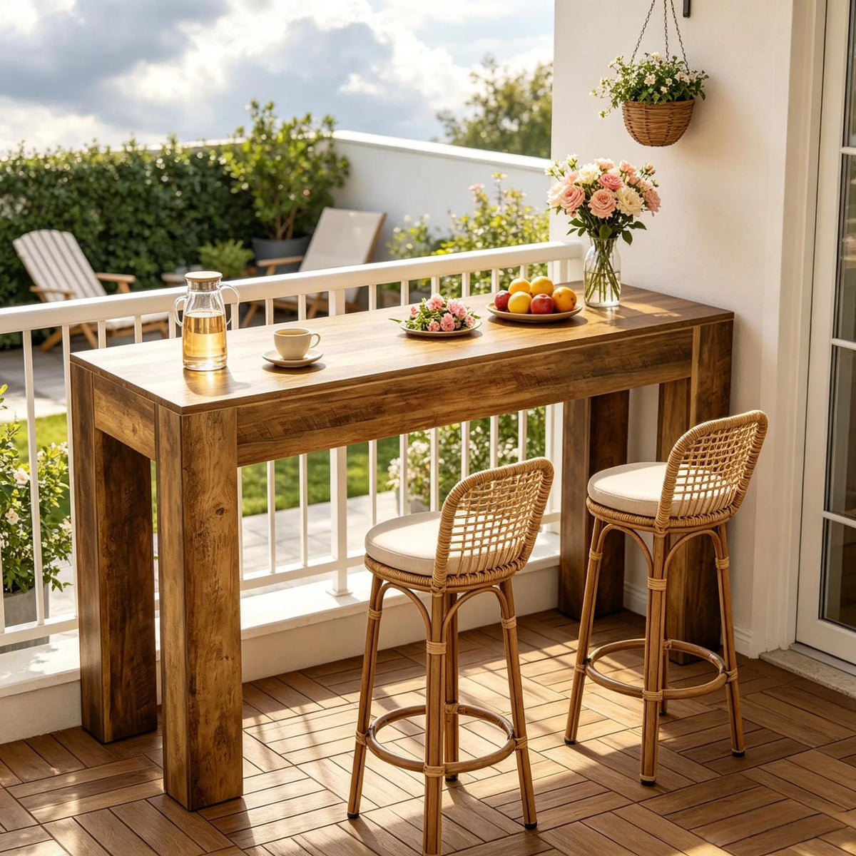 Farmhouse Bar Table, Counter-Height Wood — room view angled