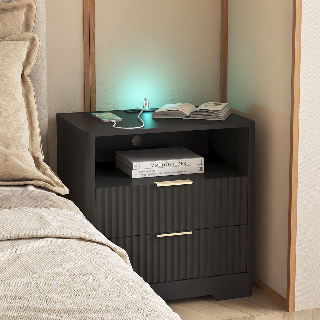 Nightstand with Charging Station & Night Light – Black — product photo