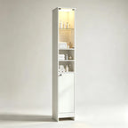 Narrow Bathroom Storage Cabinet with LED Light – White — product photo angled