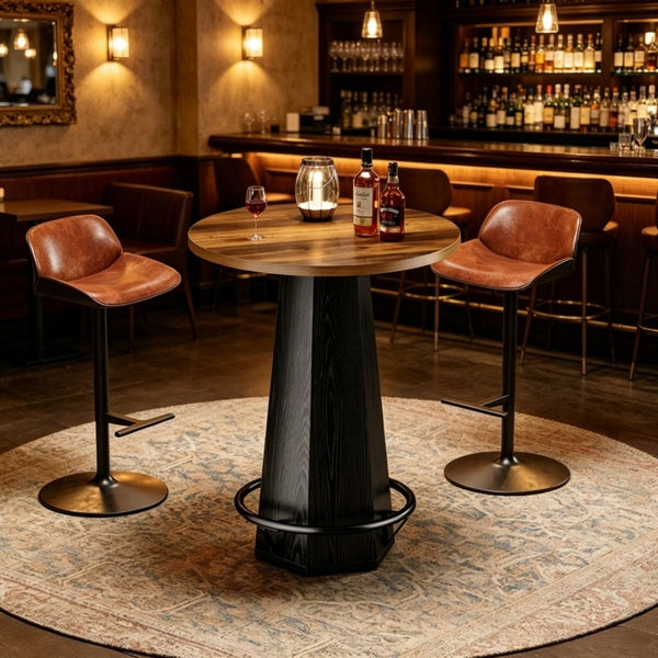 Round Bar Table, 31" Hexagonal Base – Black/Brown — room view angled