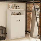 2-Door Storage Tower with Shelves – White — room view angled
