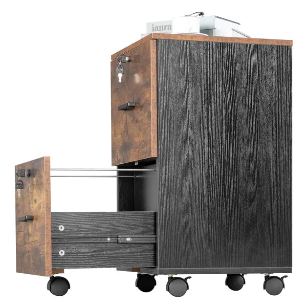 2-Drawer Rolling File Cabinet with Lock – Brown/Black — detail
