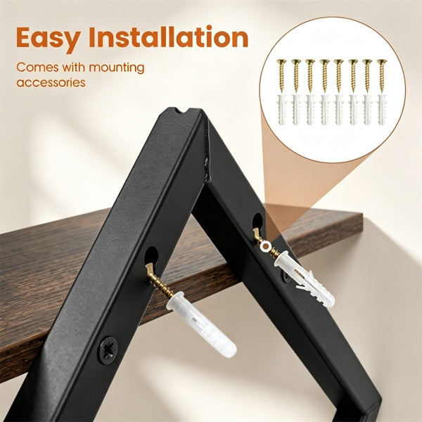 2-Tier Floating Wall Shelves Set of 2, Diamond Frame – Black/Brown — features