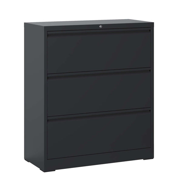 3-Drawer Lateral File Cabinet with Lock, Metal – Black — product photo
