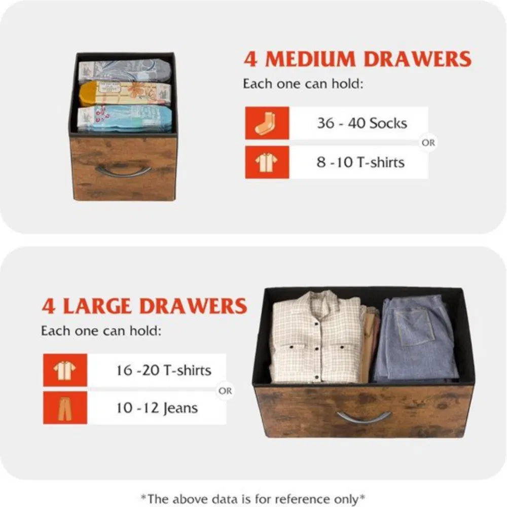 8-Drawer Fabric Dresser with Wood Top, Wide – Rust Brown — features