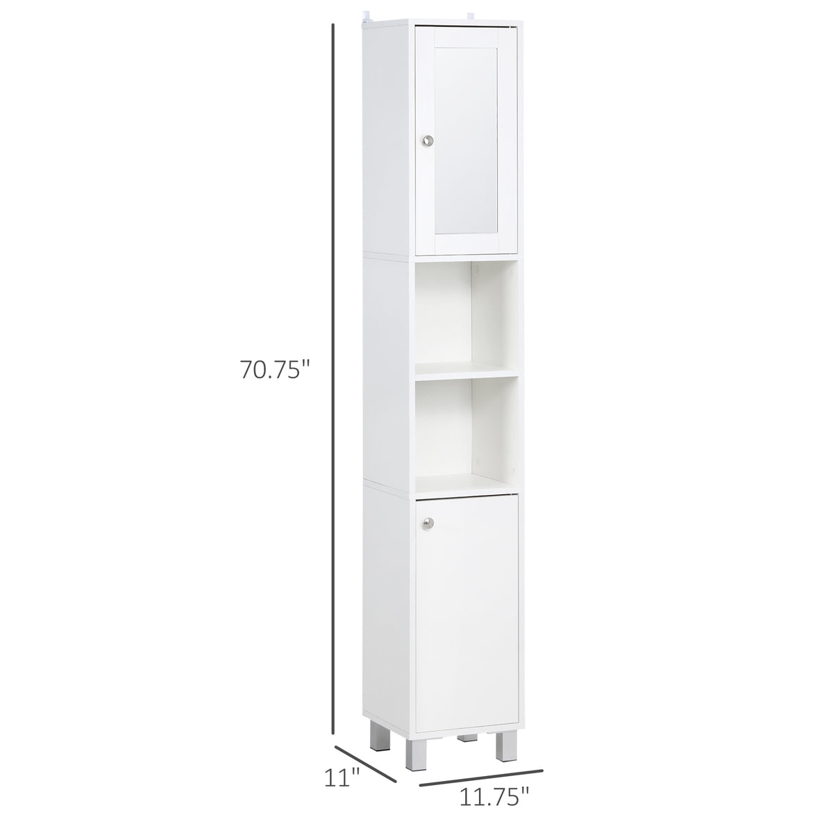 Tall Bathroom Storage Cabinet with Mirror – White — product photo