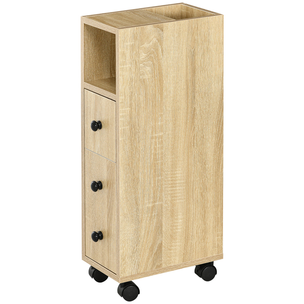 Compact Rolling Storage Cabinet with Drawer – Oak — product photo