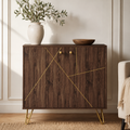 Sideboard Cabinet – Golden Steel Detail, Adjustable Shelf, Hairpin Legs, Brown