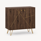 Sideboard Cabinet – Golden Steel Detail, Adjustable Shelf, Hairpin Legs, Brown