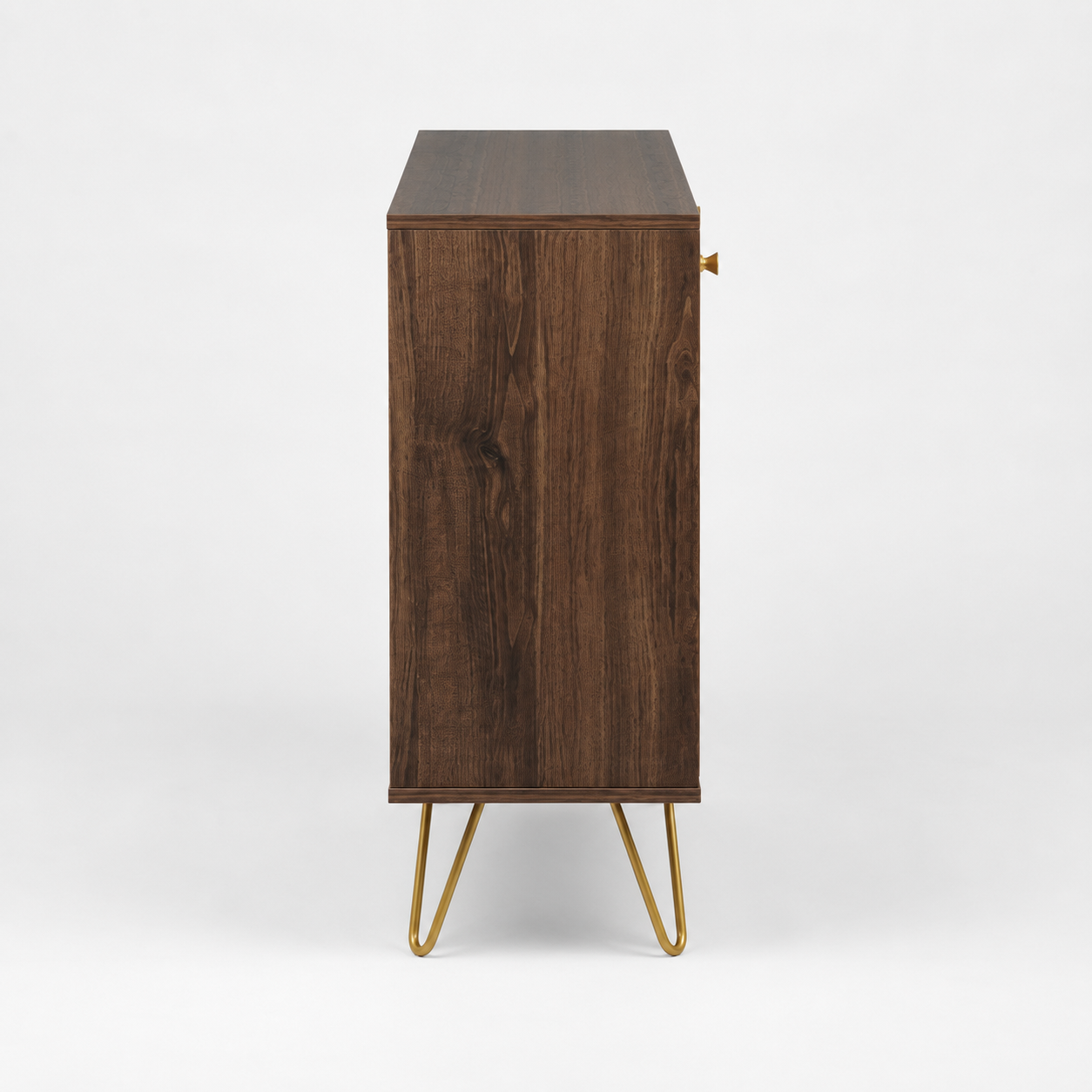 Sideboard Cabinet – Golden Steel Detail, Adjustable Shelf, Hairpin Legs, Brown