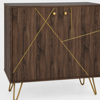 Sideboard Cabinet – Golden Steel Detail, Adjustable Shelf, Hairpin Legs, Brown