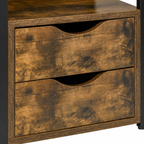 Side Table – Industrial, 2 Drawers & Open Shelf, Metal Frame, Dark Wood-Effect