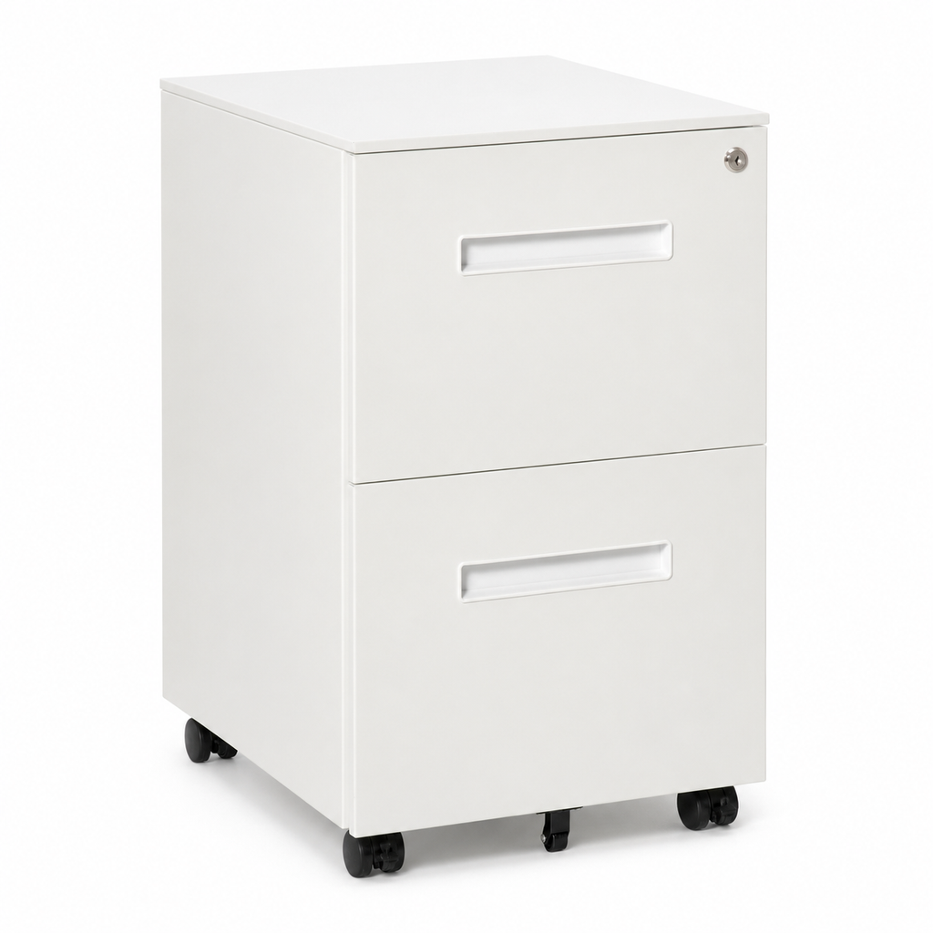 Filing Cabinet – Rolling, 2 Drawers, Lockable, Under-Desk, Powder-Coated Steel, White, 39×48×67cm