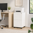 Filing Cabinet – Rolling, 2 Drawers, Lockable, Under-Desk, Powder-Coated Steel, White, 39×48×67cm