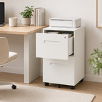 Filing Cabinet – Rolling, 2 Drawers, Lockable, Under-Desk, Powder-Coated Steel, White, 39×48×67cm