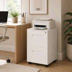 Filing Cabinet – Rolling, 2 Drawers, Lockable, Under-Desk, Powder-Coated Steel, White, 39×48×67cm