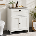 Bathroom Floor Cabinet with Drawer & Adjustable Cupboard – Particle Board, White, 60×30×76cm