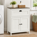 Bathroom Floor Cabinet with Drawer & Adjustable Cupboard – Particle Board, White, 60×30×76cm