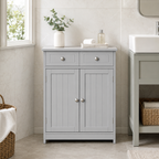 Bathroom Storage Cabinet – 2 Drawers & Cupboard, Adjustable Shelf, Traditional Style, MDF, Grey, 60×30×75cm