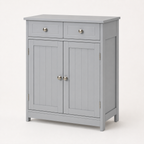 Bathroom Storage Cabinet – 2 Drawers & Cupboard, Adjustable Shelf, Traditional Style, MDF, Grey, 60×30×75cm