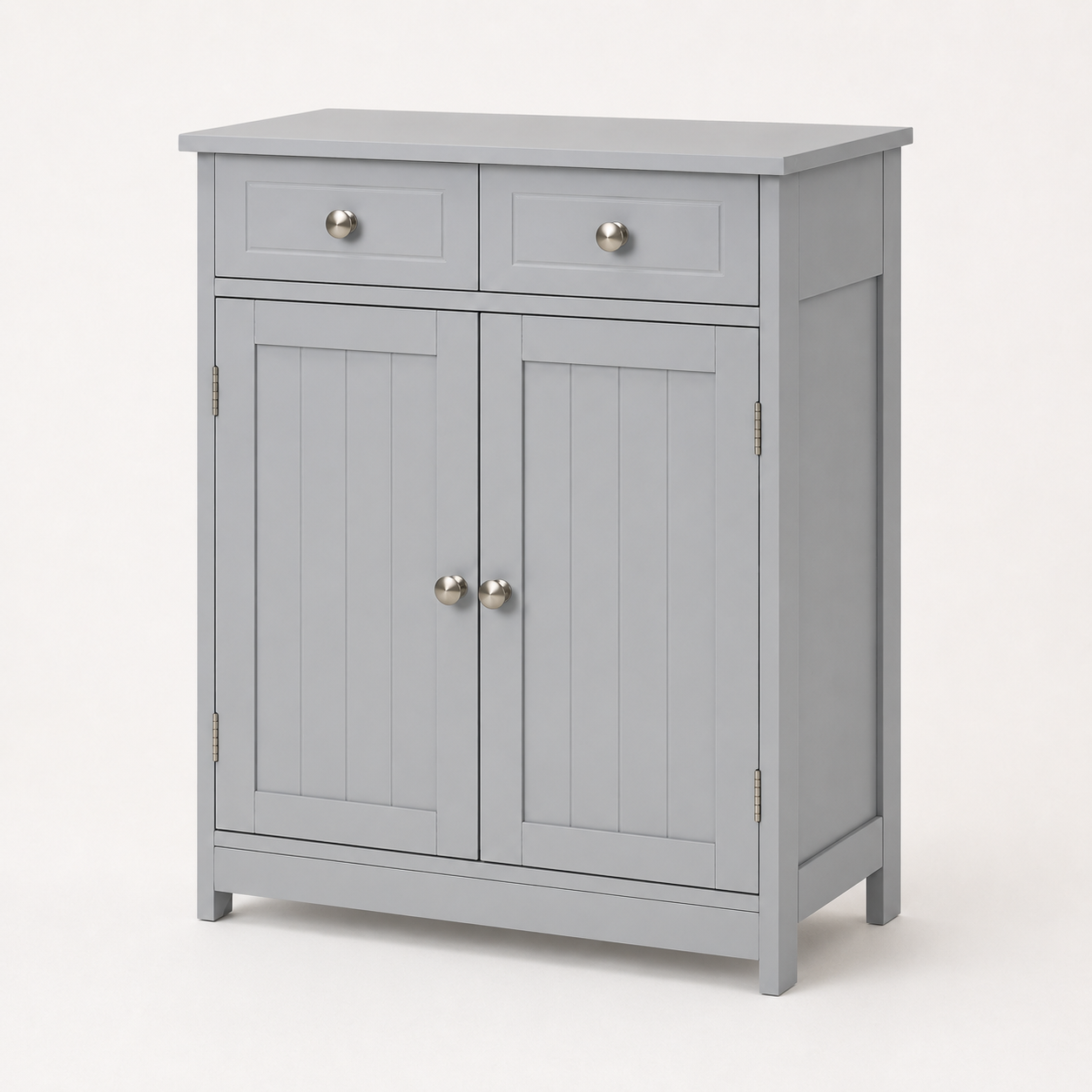 Bathroom Storage Cabinet – 2 Drawers & Cupboard, Adjustable Shelf, Traditional Style, MDF, Grey, 60×30×75cm