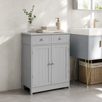 Bathroom Storage Cabinet – 2 Drawers & Cupboard, Adjustable Shelf, Traditional Style, MDF, Grey, 60×30×75cm