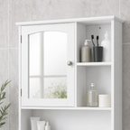 Wall-Mounted Bathroom Mirror Cabinet with Open Shelves – MDF & Glass, White, 60×18×63cm