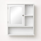 Wall-Mounted Bathroom Mirror Cabinet with Open Shelves – MDF & Glass, White, 60×18×63cm