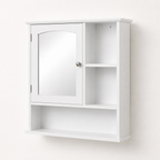 Wall-Mounted Bathroom Mirror Cabinet with Open Shelves – MDF & Glass, White, 60×18×63cm