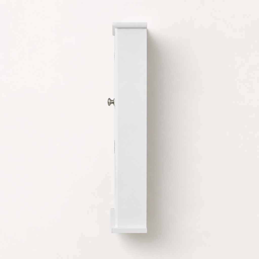 Wall-Mounted Bathroom Mirror Cabinet with Open Shelves – MDF & Glass, White, 60×18×63cm