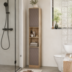 Bathroom Storage Cabinet – Slim, Freestanding, 30×24×170cm, Adjustable Shelves, Grey & Oak-Effect