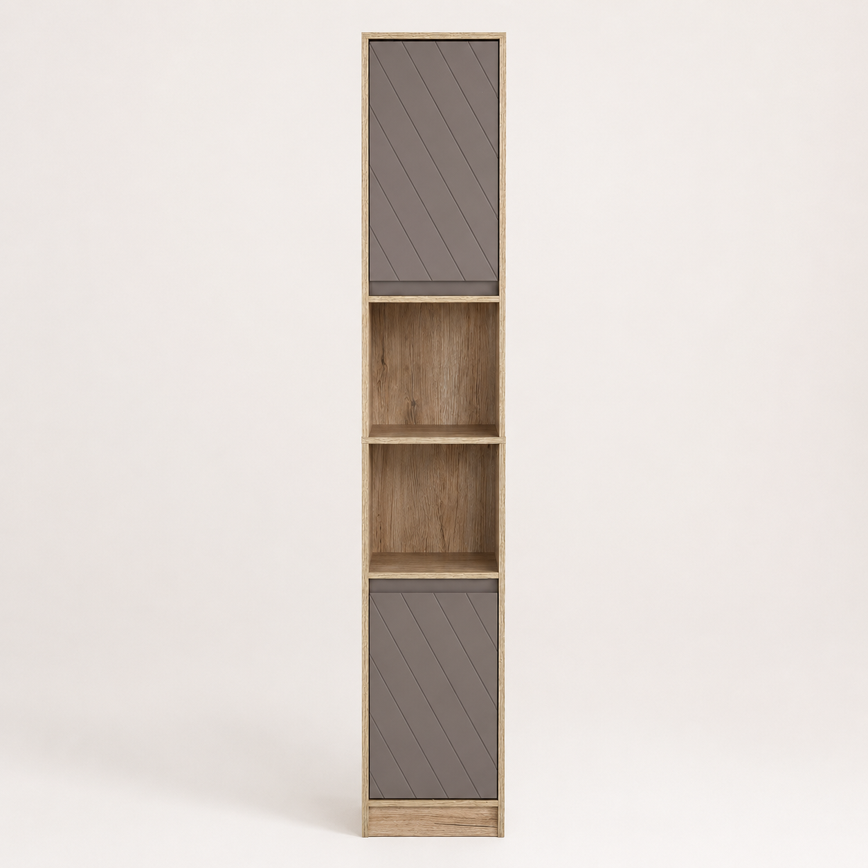 Bathroom Storage Cabinet – Slim, Freestanding, 30×24×170cm, Adjustable Shelves, Grey & Oak-Effect