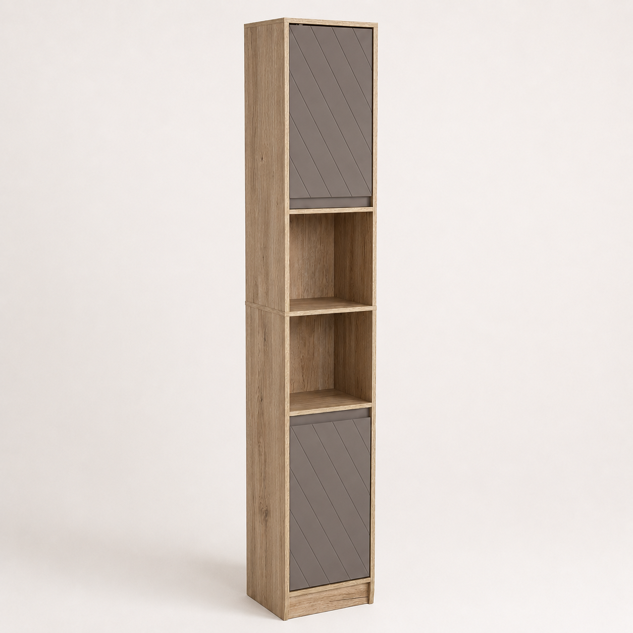 Bathroom Storage Cabinet – Slim, Freestanding, 30×24×170cm, Adjustable Shelves, Grey & Oak-Effect
