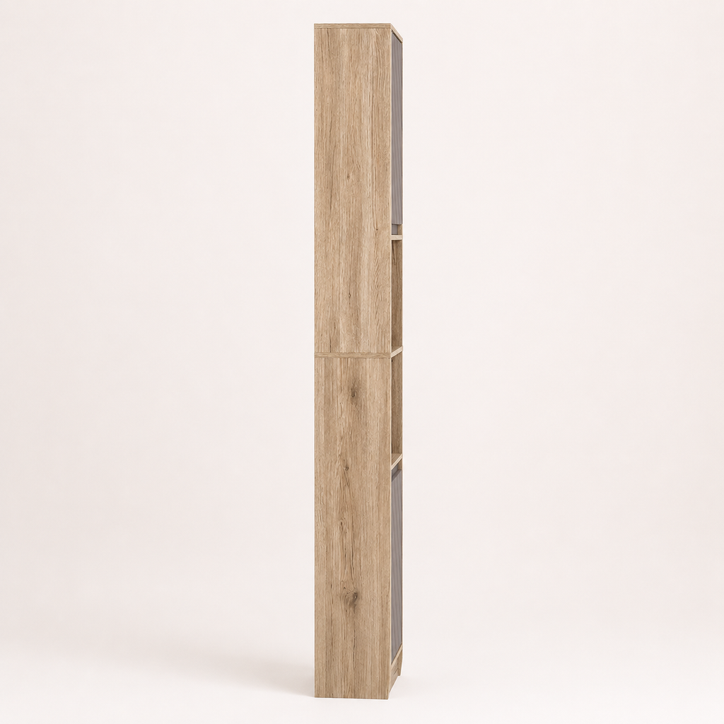 Bathroom Storage Cabinet – Slim, Freestanding, 30×24×170cm, Adjustable Shelves, Grey & Oak-Effect