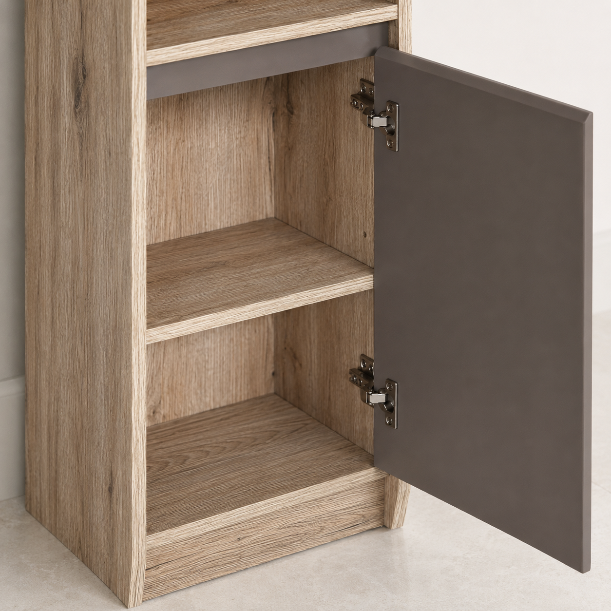 Bathroom Storage Cabinet – Slim, Freestanding, 30×24×170cm, Adjustable Shelves, Grey & Oak-Effect