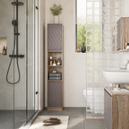 Bathroom Storage Cabinet – Slim, Freestanding, 30×24×170cm, Adjustable Shelves, Grey & Oak-Effect