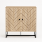 Storage Cabinet – 2-Tier, Steel Frame, Arrow-Design Doors, Oak-Effect, 80×80×29.5cm