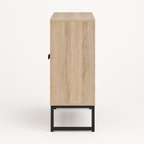 Storage Cabinet – 2-Tier, Steel Frame, Arrow-Design Doors, Oak-Effect, 80×80×29.5cm
