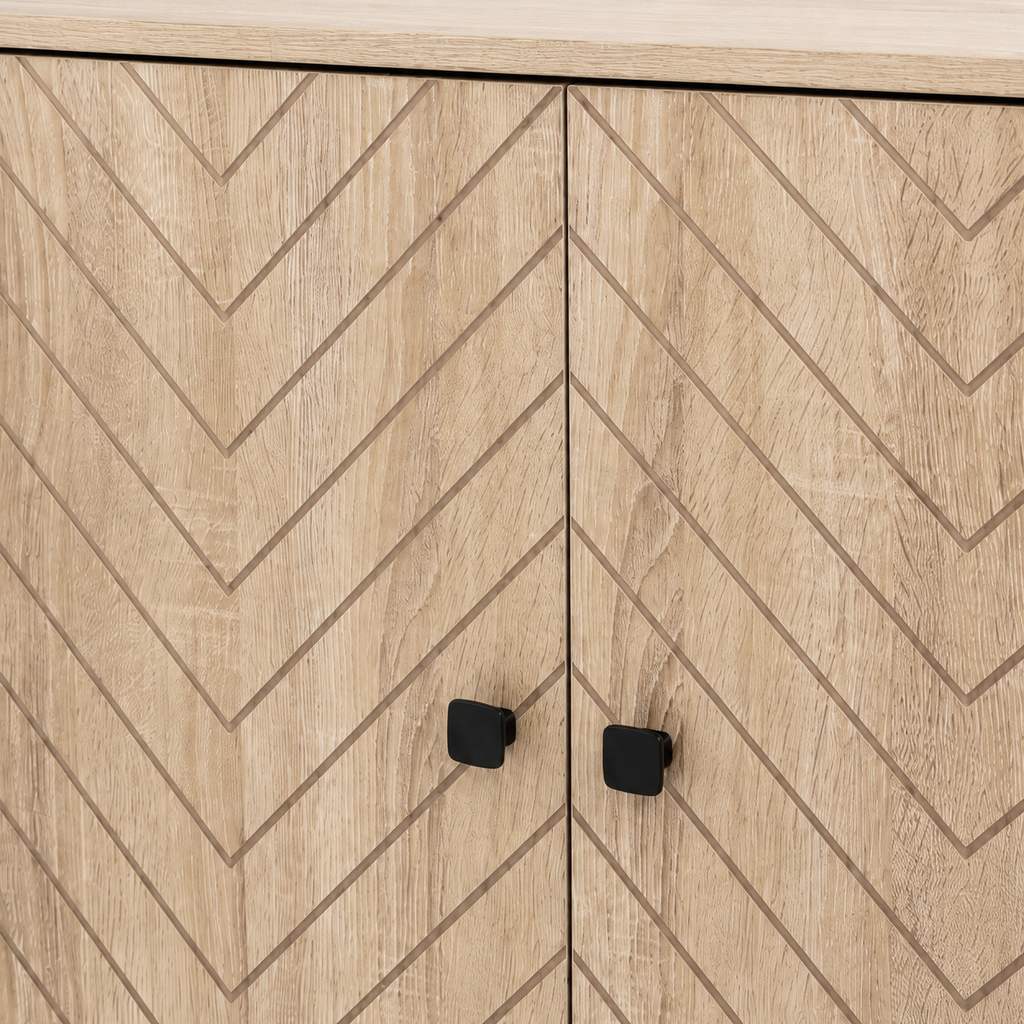 Storage Cabinet – 2-Tier, Steel Frame, Arrow-Design Doors, Oak-Effect, 80×80×29.5cm