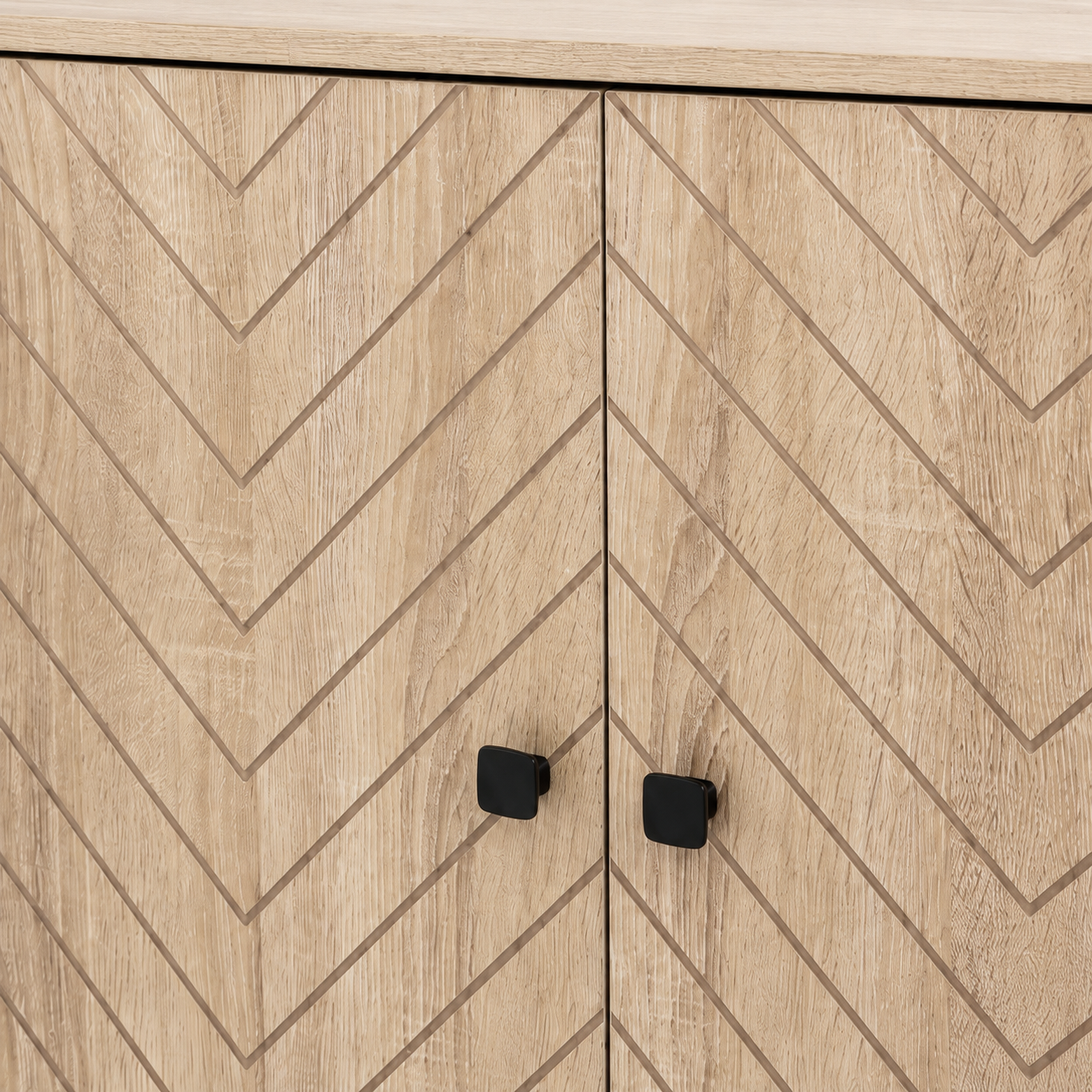 Storage Cabinet – 2-Tier, Steel Frame, Arrow-Design Doors, Oak-Effect, 80×80×29.5cm