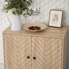 Storage Cabinet – 2-Tier, Steel Frame, Arrow-Design Doors, Oak-Effect, 80×80×29.5cm